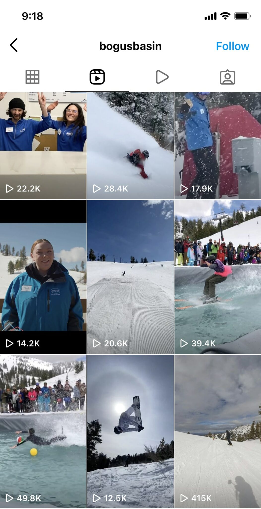 Bogus Basin ski resort Instagram reels